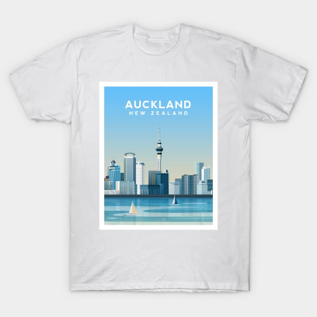 Auckland, New Zealand - Sky Tower Cityscape T-Shirt by typelab